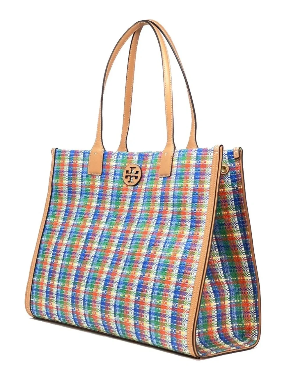 Tory Burch Ella Multicolor Poly Woven Nylon Tote Bag Purse